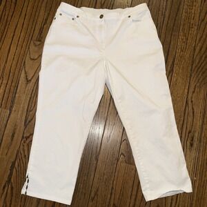 Ruby Rd. Women's Pants Cropped Capri 22" Size 8 Stretch Pockets White Bead Slit‎